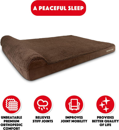 The Dog’s Bed Orthopedic Headrest Dog Bed XXXL Brown Plush 64x44, Memory Foam, Pain Relief for Arthritis, Hip & Elbow Dysplasia, Post Surgery, Lameness, Veterinary Approved, Waterproof Washable Cover