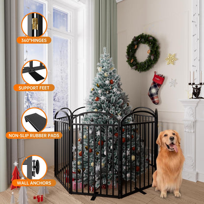 8 Panles Full Matel Freestanding Dog Gates with Door, 192"Extra Wide 36"Tall Free Standing Dog Pet Gate for Indoor & Outdoor. Foldable Pet Fences for Doorways, House, Stairs, Porch, Deck, Yard