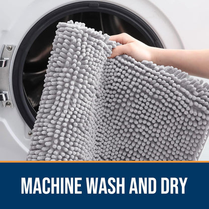 OLANLY Dog Door Mat for Muddy Paws 59x20, Absorbs Moisture and Dirt, Absorbent Non-Slip Washable Doormat, Quick Dry Chenille Mud Mat for Dogs, Entry Indoor Entryway Carpet for Inside Floor, Light Grey