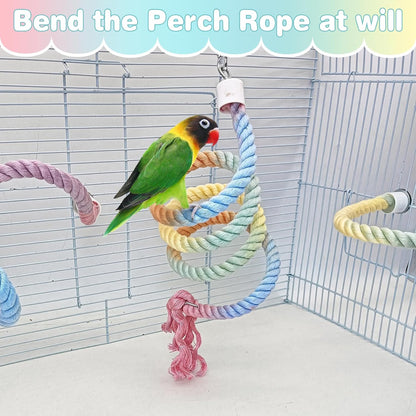 BNOSDM 3 Pcs Bird Rope Perches Gradient Colorful Bendable Climbing Rope Ladders Swings Toy Parakeet Cage Accessories for Parrots, Budgies, Cockatiels, Conures, Lovebirds