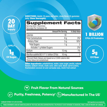 Digestive Advantage Prebiotic Fiber Gummies + Probiotics for Gut Health, 5g Prebiotic Fiber Plus 1 Billion CFU Probiotic, Supports Digestive Health & Regularity, (60ct Bottle) Strawberry Flavor*