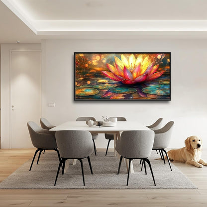 Framed Large Lotus Wall Art for Living Room, Oversized Lotus Flower Wall Decor Zen Golden Floral Canvas Painting Modern Artwork Home Decoration for Living Room Bedroom Office 60"x30"