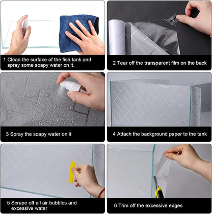 Aquarium Background Paper Decor Fish Tank Backdrop Wallpaper Electrostatic Adhesive, No Glue, Easy to Install, Reusable (17.7“H×47.2”L, Grid Transparent)