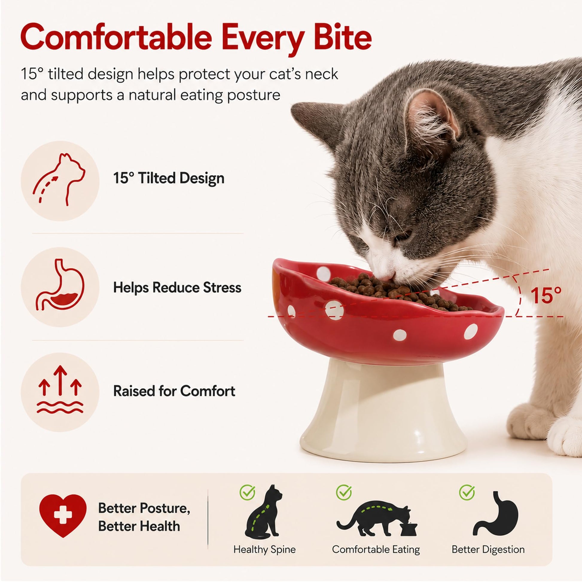 Red Mushroom Cat Bowl. Chosen for real quality, fits naturally into modern pet homes.