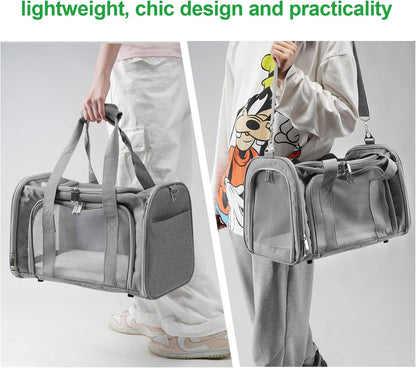 Roaringkitty Travel in Style: Portable Pet Carrier for Small Pets up to 15 Lbs- Airline Approved, Collapsible & Comfortable cat/Puppy Soft Sided Bag (Grey)