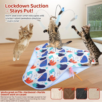 Interactive Cat Toys, Rechargeable Hide and Seek Cat Toys, Durable Stable Base Touch Activated Kitten Toy with Bird Cat Wand, Waving Concealed Feather Exercise Toy for Indoor Bored Cats/Kitten