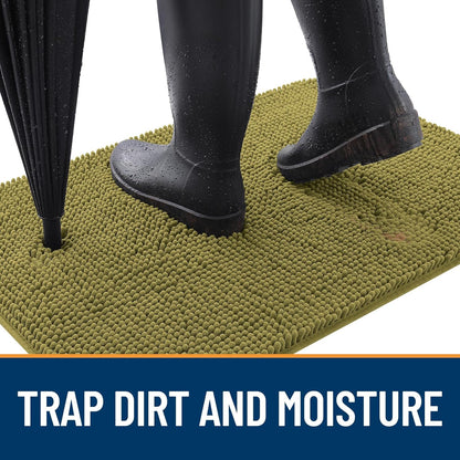 OLANLY Dog Door Mat for Muddy Paws 30x20, Absorbs Moisture and Dirt, Absorbent Non-Slip Washable Doormat, Quick Dry Chenille Mud Mat, Entry Indoor Entryway Carpet for Inside Floor, Willow Green