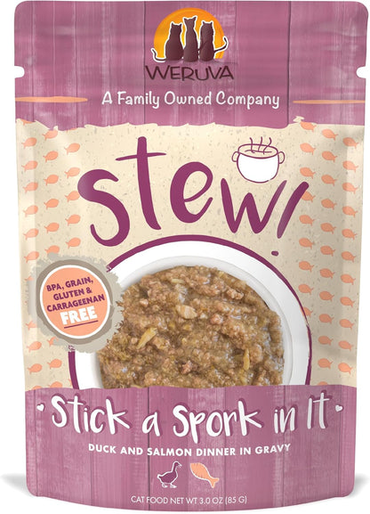 Weruva Classic Cat Stews, Stick A Spork in It with Duck & Salmon in Gravy, 3oz Pouch (Pack of 12)