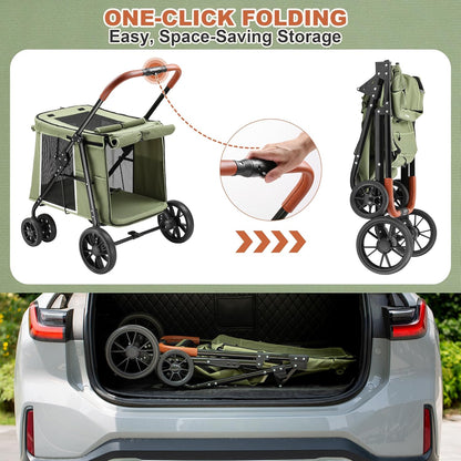 Medium Dog Stroller, Dual Entry One-Touch Folding,Small and Medium Pet Stroller,360° Rotating Front Wheels,70 lbs Weight Capacity for Outdoor Travel and Elderly Dogs - Green