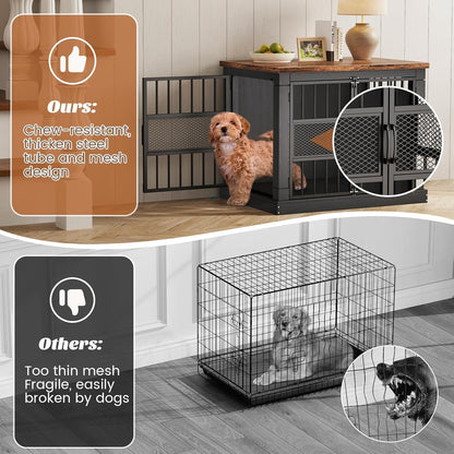 VOPEAK Dog Crate Furniture, Chew Resistant Dog Crate for Dogs, Heavy Duty Dog Crates Dog Kennel Cage Indoor with Double Doors, End Table for Bedroom Living Room (Black, 27.5" L x 20" W x 23.6" H)