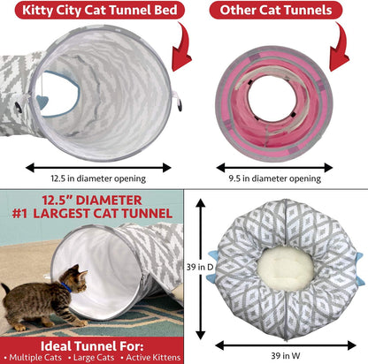 Kitty City Large Cat Tunnel Bed, Cat Bed, Pop Up Bed, Cat Toys, White