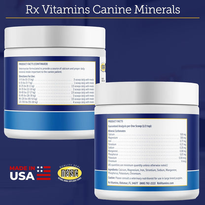Rx Vitamins Canine Minerals - Essential Minerals for Dogs - Calcium, Magnesium, Iron Supplement, Bone and Joint Supplement for K9, Immune Support - 16oz