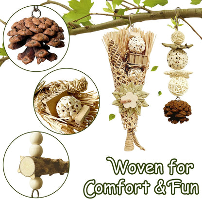 5-Pack Natural Flower Bird Toys – Foraging & Chewing Toys for Parakeets, Cockatiels, Conures & Small Birds – No Plastic, All-Natural Materials