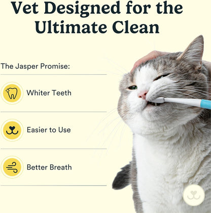 Jasper Microbrush Cat Toothbrush, Soft-Bristled Toothbrush Kit for Felines & Small Dogs, Premium Non-Slip Handle with 2 Replaceable Tooth Brush Heads, Use with Cat Toothpaste