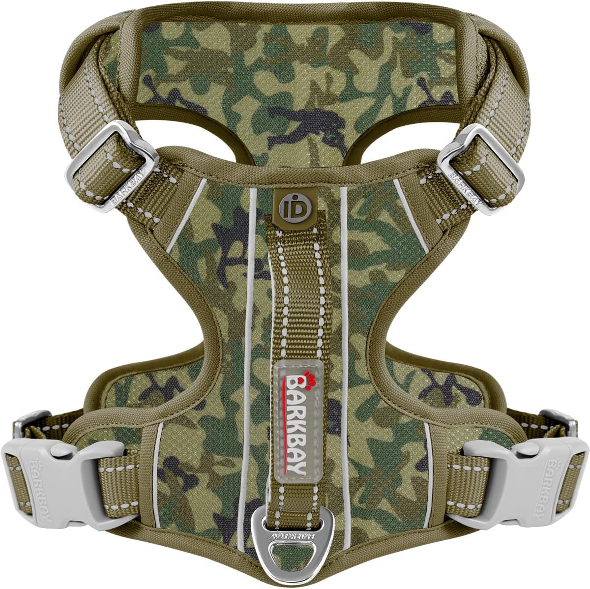 BARKBAY Dog Harness No Pull with ID Tag Pocket - Heavy Duty, Reflective, Easy Control for Large Dogs(Camo,S)
