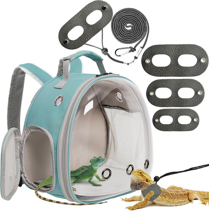 Bearded Dragon Travel Backpack with Harness and Leash Set,Lizard Backpack Travel Carrier,Space Capsule Clear Bubble Window Astronaut Reptile Carrier Backpack, Airline Approved