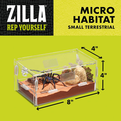 Zilla Micro Habitat Terrarium, Terrestrial, with Locking Latch, for Isopods, Spiders, Insects, Small