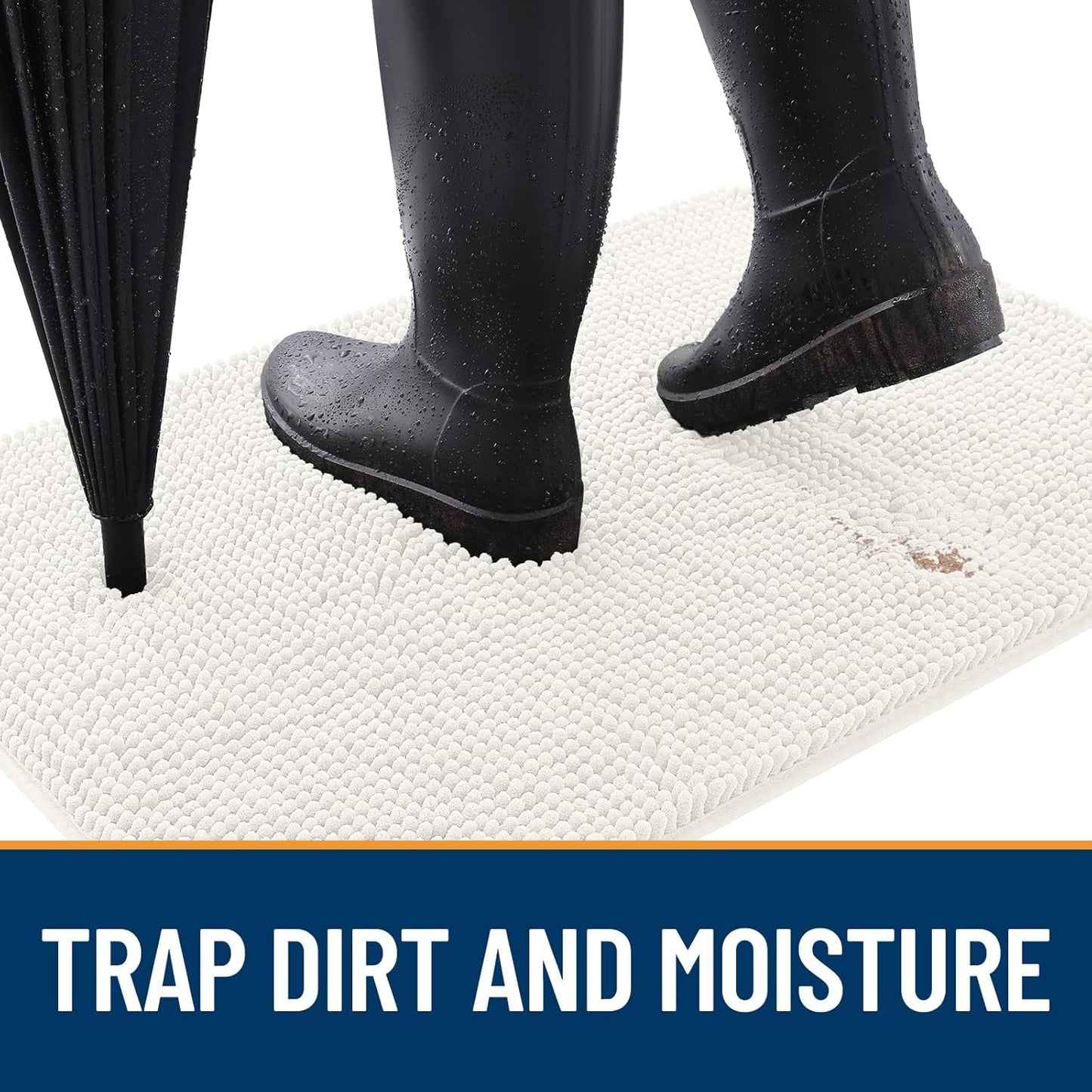 OLANLY Dog Door Mat for Muddy Paws 44x24, Absorbs Moisture and Dirt, Absorbent Non-Slip Washable Doormat, Quick Dry Chenille Mud Mat for Dogs, Entry Indoor Entryway Carpet for Inside Floor, Ivory