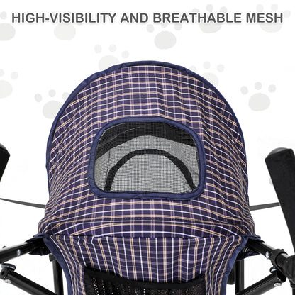 MoNiBloom 4 Wheels Pet Stroller, Easy-Fold Umbrella Shaped Dog Cat Jogger Stroller w/Storage Bag & Visible Mesh for Small/Medium Dogs Cats Plaid
