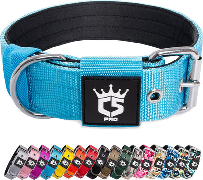 TSPRO Tactical Dog Collar 1.5 Inch Wide Thick Dog Collars with Heavy Duty Metal Buckle, Durable, Strong, Adjustable for Medium to Large Dogs (Blue L)