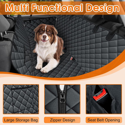 Waterproof Dog Car Seat Cover for Back Seat - Durable, Scratch Proof Pet Hammock with Nonslip Design & Storage Pockets, Fits Cars, SUVs, Trucks - L, Black