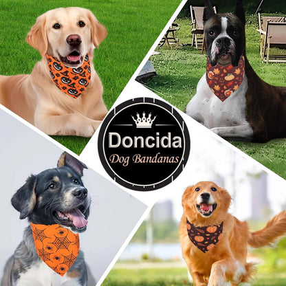 Doncida Halloween Dog Bandana and Thanksgiving Christmas Dog Bandanas 3 Pack, 6 Pattern Reversible Triangle Scarf for Large and X-Large Dogs, Premium Durable Fabric Bibs for Pets (X-Large)