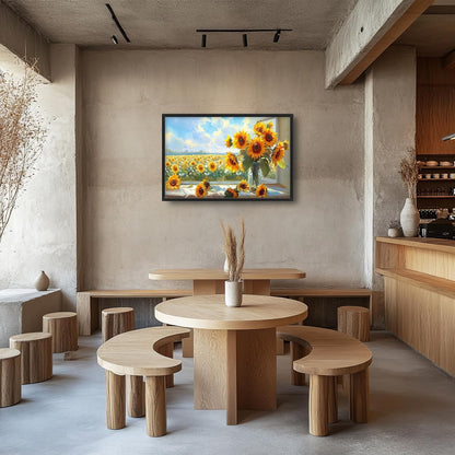 Large Sunflower Wall Art for Living Room, Framed Oversized Flower Field Wall Decor Nature Landscape Canvas Painting Modern Artwork for Living Room Bathroom Bedroom Office Dining Room 36"x24"