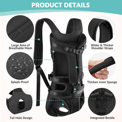 Lukovee Dog Backpack Carrier, Legs Out Easy-fit Dog Front Carrier for Small Medium Dogs,Adjustable Hands Free Dog Chest Carrier for Hiking Cycling (Black,X-Large)