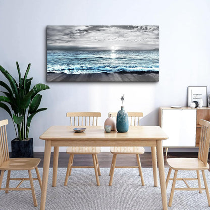 Lapremoly Large Canvas Wall Art For Living Room Wall Decor For Bedroom Office Wall Decorations Black And White Beach Wall Painting Blue Ocean Sea Wave landscape Pictures Artwork Posters Home Decor