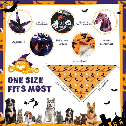 Abbylike 50 Pcs Halloween Dog Bandanas Bulk Pet Scarfs Triangle Bibs Adjustable Washable Puppy Kerchief Seasonal Pet Costume Accessories Grooming Supplies for Small Medium Large Dogs Cats