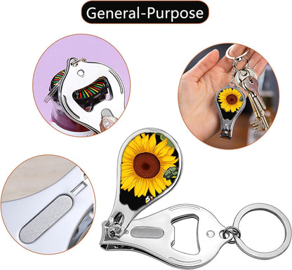 Nail Clippers with Key Chain Cute Stainless Steel Nail Cutter with File Professional Toenail Clipper for Men Multifunction Toenail Clipper 2 Pack Nique Cutter for Adult(Big Sunflower)