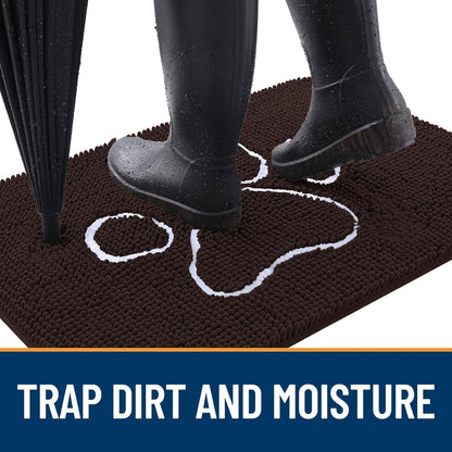 OLANLY Door Mat for Muddy Dog Paws 59x35, Ultra Absorbent Chenille Mud Doormat with Paw Print Design, Non-Slip Washable Doormat for Indoor Entryway, Quick-Dry Pet Bed Mats for Dirty Dogs, Brown