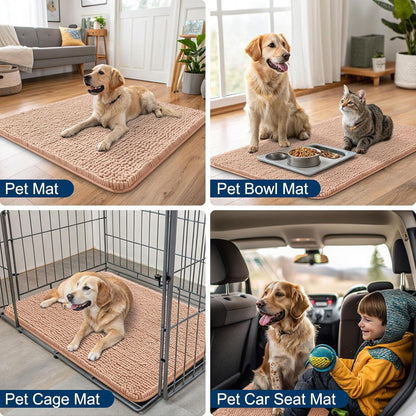 Smiry Dog Door Mat for Muddy Paws 30x20, Absorbs Moisture and Dirt Doormat, Non-Slip Washable Quick Dry Chenille Front Door Mat Indoor Entrance, Entryway Carpet for Inside Floor, Peach