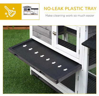 PawHut 62" Rabbit Hutch, Wooden Bunny Hutch, Guinea Pig Cage, Small Animal Enclosure with Run Area, Removable Tray, Asphalt Roof, Lockable Doors and Ramp, Gray