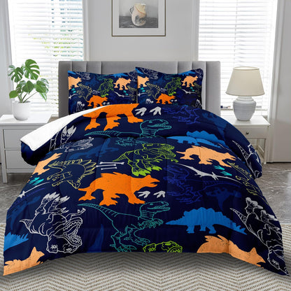Blue Dinosaur Comforter Set Twin Boys,Cute Dinosaur Bedding Set Twin for Kids,Kawaii Dragon Comforter Blue Bedroom Decor,Cute Animal Bedding Kawaii Animal Quilt Boys