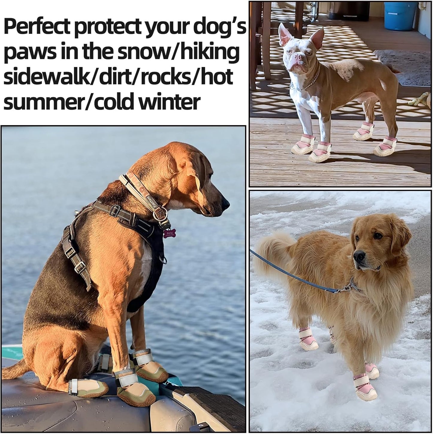 Hcpet Dog Boots for Large Dogs, Dog Shoes for Hot Pavement Winter Snow, Paw Protector Dog Booties Designed for Comfort and Breathability, Outdoor Booties for Small Medium Dogs for Hiking Pink Size 5