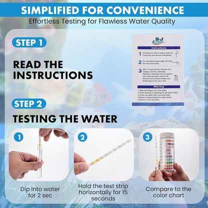 10 in 1 - Aquarium Test Strips | 100 Fast & Accurate Strips | Fish Tank Aquariums Water Test Kit & ebook | Aquarium Thermometer | Fish Tank Water Testing Kit for Fresh & Saltwater | Versatile Usage