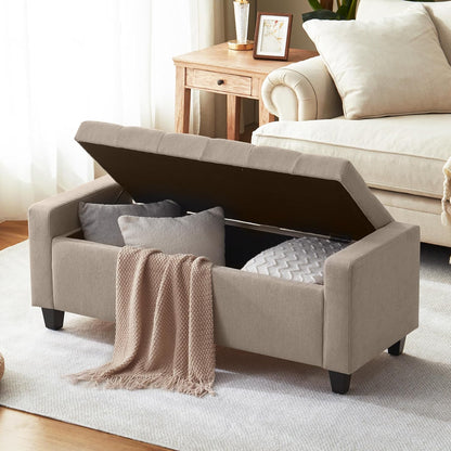 Ottoman with Storage, 48.8" Fabric Storage Ottoman Bench with Hinge, Bedroom Bench, Upholstered Benches with Seating for Living Room, Entryway (Khaki)