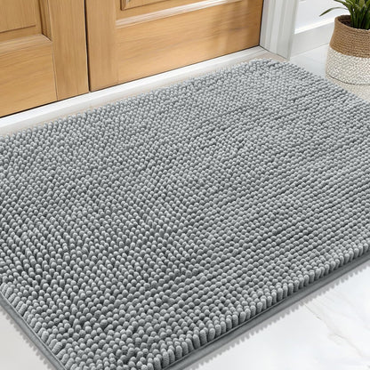 OLANLY Dog Door Mat for Muddy Paws 24x16, Absorbs Moisture and Dirt, Absorbent Non-Slip Washable Doormat, Quick Dry Chenille Mud Mat for Dogs, Entry Indoor Entryway Carpet for Inside Floor, Grey