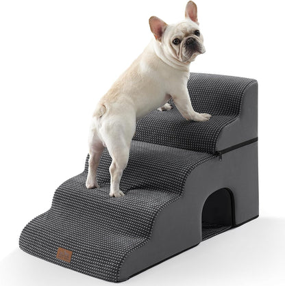 Extra Wide Dog Stairs with Tunnel, Detachable Large Pet Step for Small Medium Dog, Puppy or Cat, Ramp for High Bed, Couch, Sofa or Car, Stable, 19.7x33x22.4 inch, 5 Step, Dark Grey