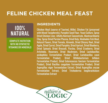 Nature's Logic Feline Chicken Meal Feast Cat Food - High-Protein Dry Food for Cats, 100% Natural Nutrition with Probiotics & Prebiotics - All Life Stages - Chicken, 15.4lbs