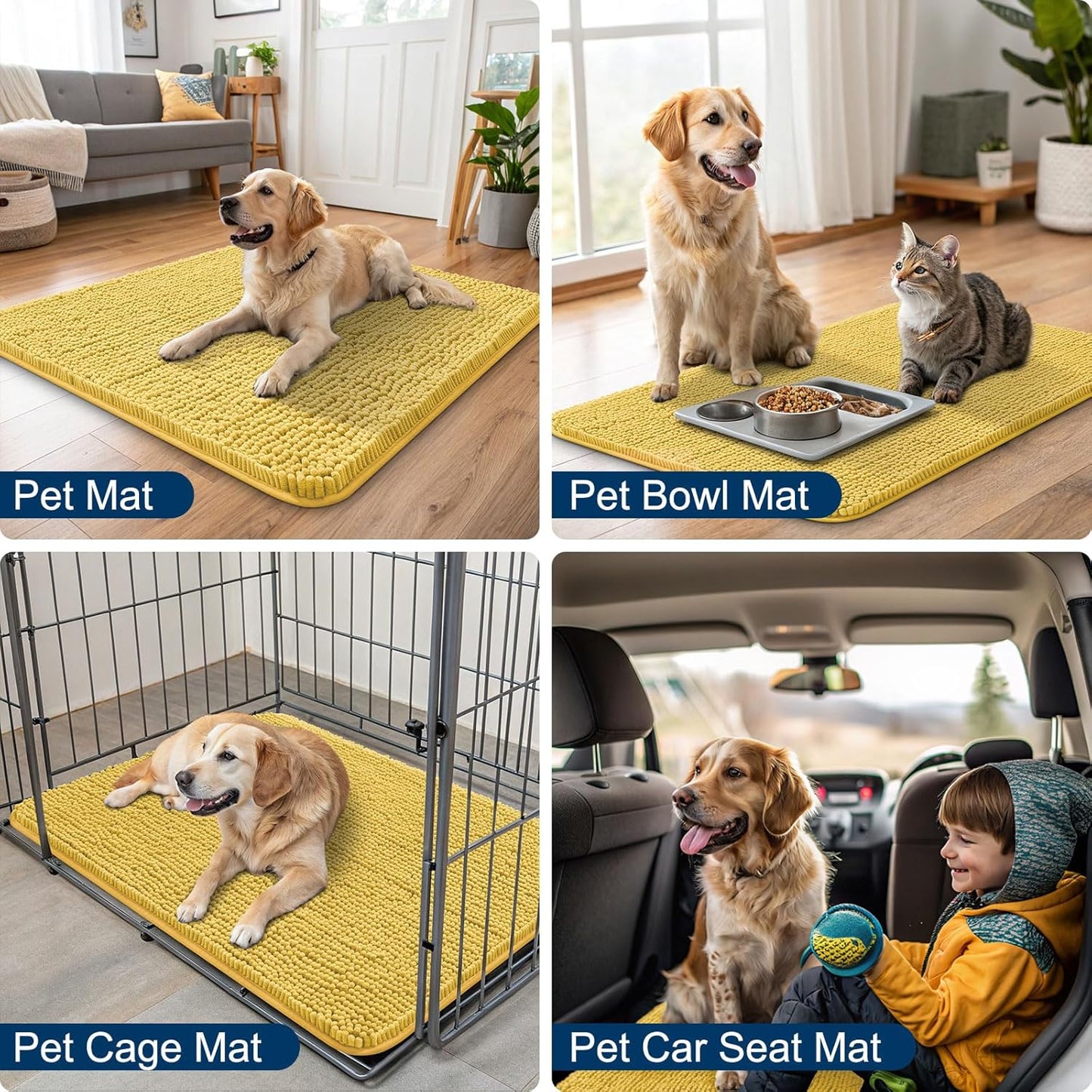 Smiry Dog Door Mat for Muddy Paws 24x16, Absorbs Moisture and Dirt Doormat, Non-Slip Washable Quick Dry Chenille Front Door Mat Indoor Entrance, Entryway Carpet for Inside Floor, Yellow