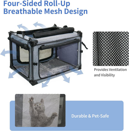 NEZUC Soft Collapsible Dog Crate - 36 Inch Portable Soft Sided Travel Dog Crates for Large Dogs, 4-Door Foldable Dog Carrier, Pet Kennel Indoor & Outdoor (Gray, 36.0" L x 22.0" W x 22.0" H)