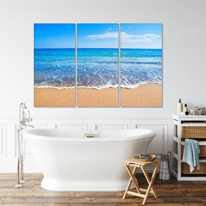 Nature Wall Art Prints - Ocean Forest Mountain Lake Canvas Landscapes - Small to Extra Large Living Room Bedroom Kitchen Bathroom Décor (Sandy Ocean Beach, 55L" x 83W"- 3 Panels)