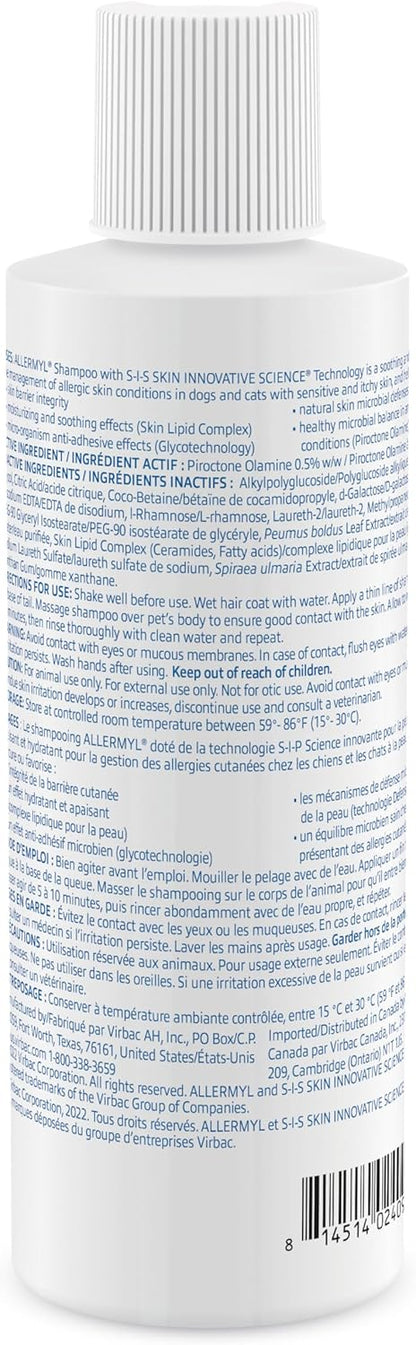 Allermyl Medicated Pet Shampoo Hypoallergenic, Soothing and Moisturizing Shampoo for Allergic Dogs and Cats (by Virbac)