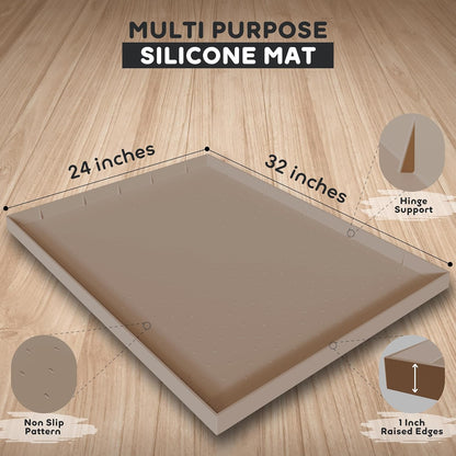 32x24x1” XL Dog Food Mat - All Purpose Under Sink Liner, Washer and Dryer Covers for The Top, Silicone Griddle Mat for Blackstone - Raised Edges Dog Mat for Food and Water Prevent Spill, Waterproof