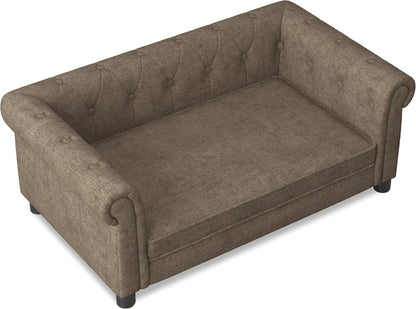 Dog Sofa Couch for Medium to Large Dogs, Memory Foam Pet Sofa Couch with Washable Fabric, Durable Elevated Dog Bed with Legs, Removable Cushion for Medium and Large Dogs, Brown