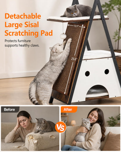 Feliskyn Modern Wood Cat Tree Tower for Indoor Cats. Chosen for real quality, fits naturally into