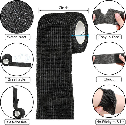 Treela 36 Pcs Self Adherent Bandage 2" X 5 Yard Wrap Breathable Cohesive Bandage Elastic Adhesive Tape for Stretch Athletic Sports Wrist Ankle(Black)