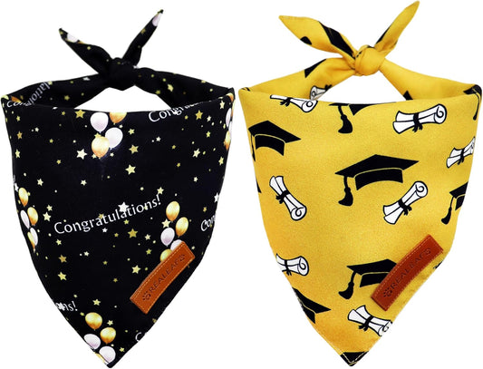 Realeaf Graduation Dog Bandanas 2 Pack, Reversible Pet Scarf for Boy and Girl, Premium Durable